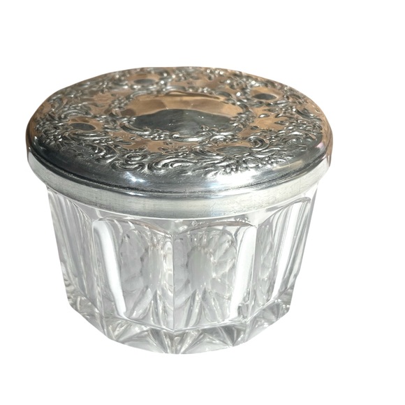 Vintage Towle Sterling Silver Glass Trinket Powder Vanity Jar Mirror Inside Lid - Picture 8 of 16